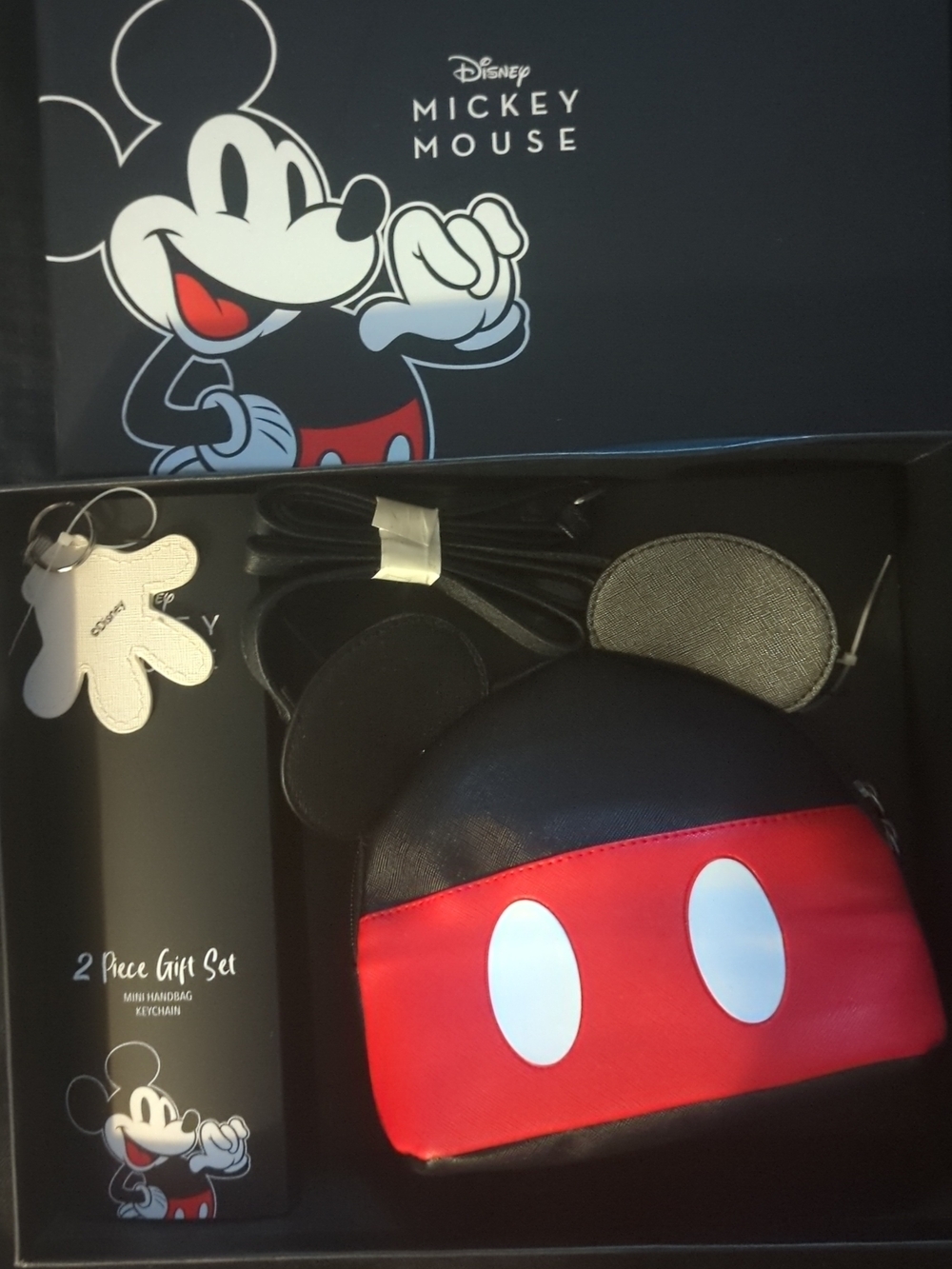 Disney Mickey Mouse Kids Crossbody Bag & Keychain Set - Black, Red, White